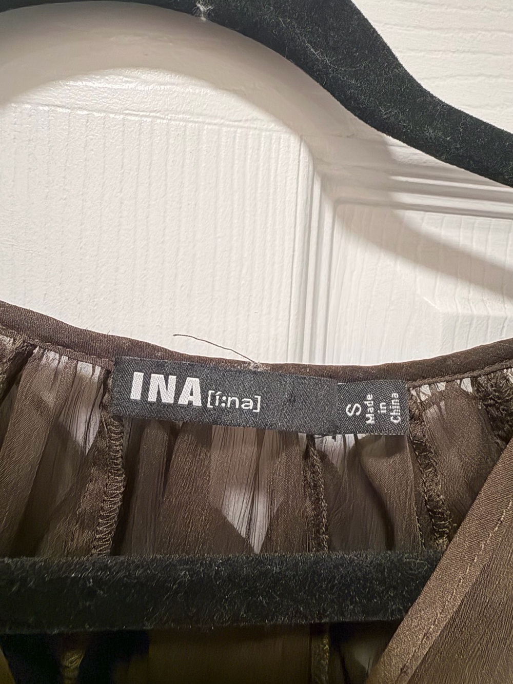 Ina Sheer Ruffle-Front Button Blouse - Brown - Picture 4 of 5